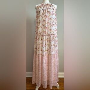 NWOT Anthropologie DREW Naomi Mixed Pink Floral Chiffon Maxi Dress Size S